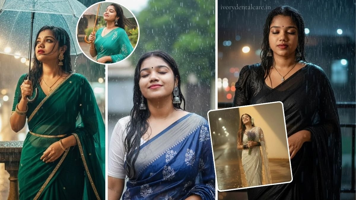 Rainy Season Ai Image Prompts For Girl in Saree
